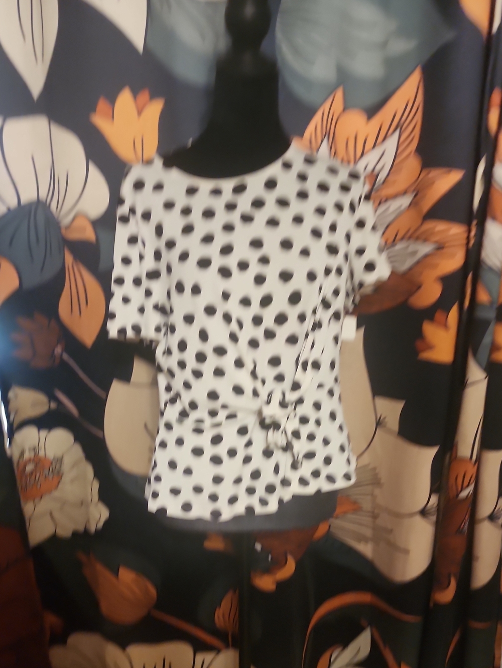 Kasper Black & White Polka Dot Tie-Front Blouse
